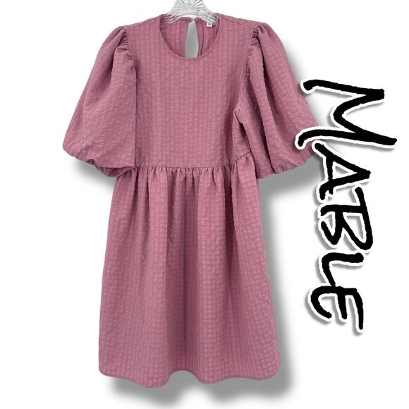 Mable Dresses & Skirts - Mable Renee Puff Sleeve Textured Babydoll Dress Pink Cottagecore Womens Sz S